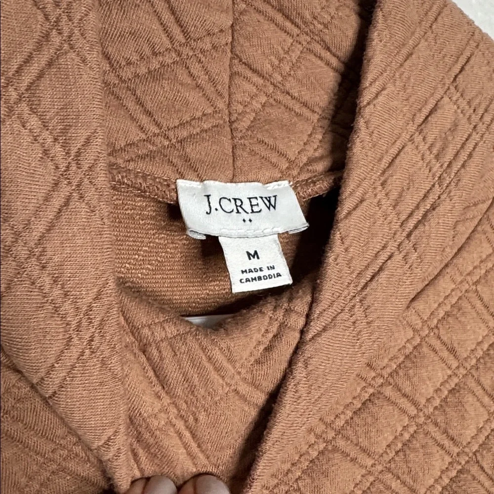 J. Crew Quilted Mock Neck Sweatshirt Medium Camel Tan Long Sleeve Pullover